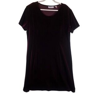 STUDIO C Women's 20 Plus Burgundy Velvet‎ Midi Dress Romantic Minimalist Evening